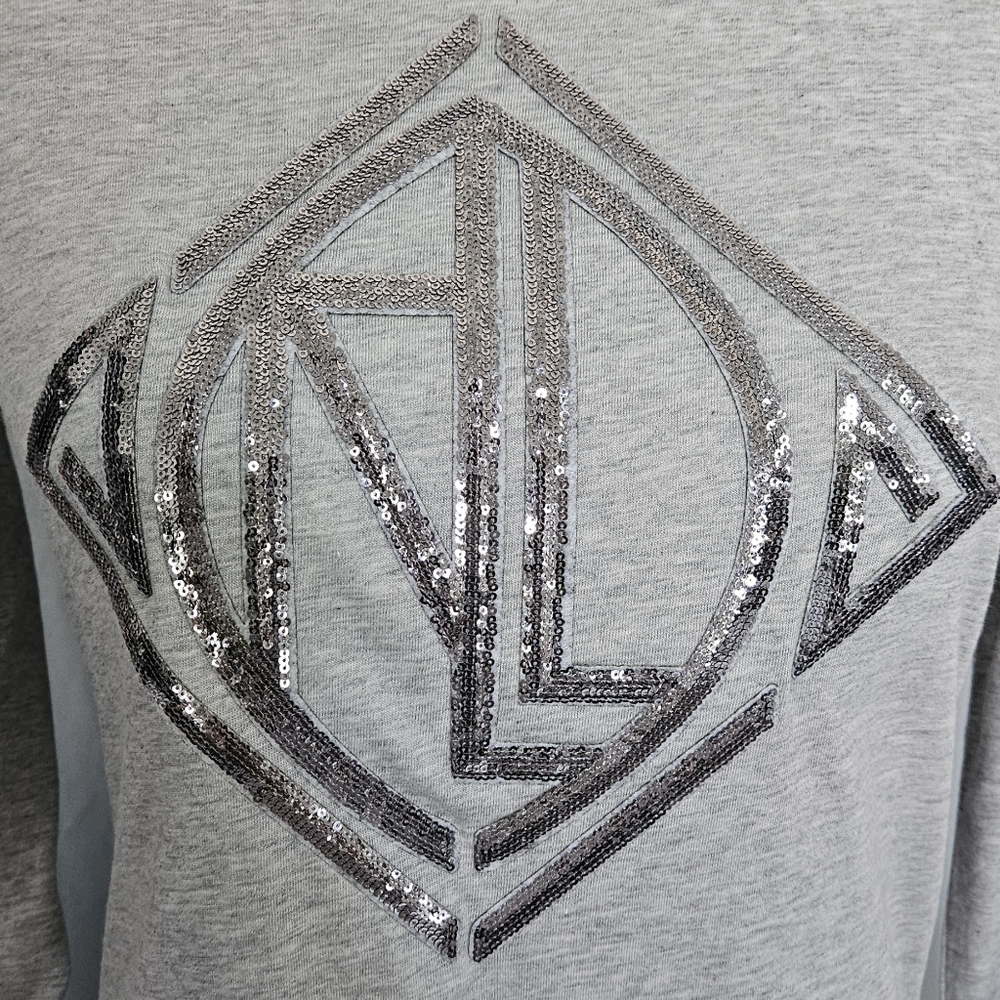 Laure Ralph Lauren Gray Sequin Long Sleeve Tee NWT - Picture 2 of 9